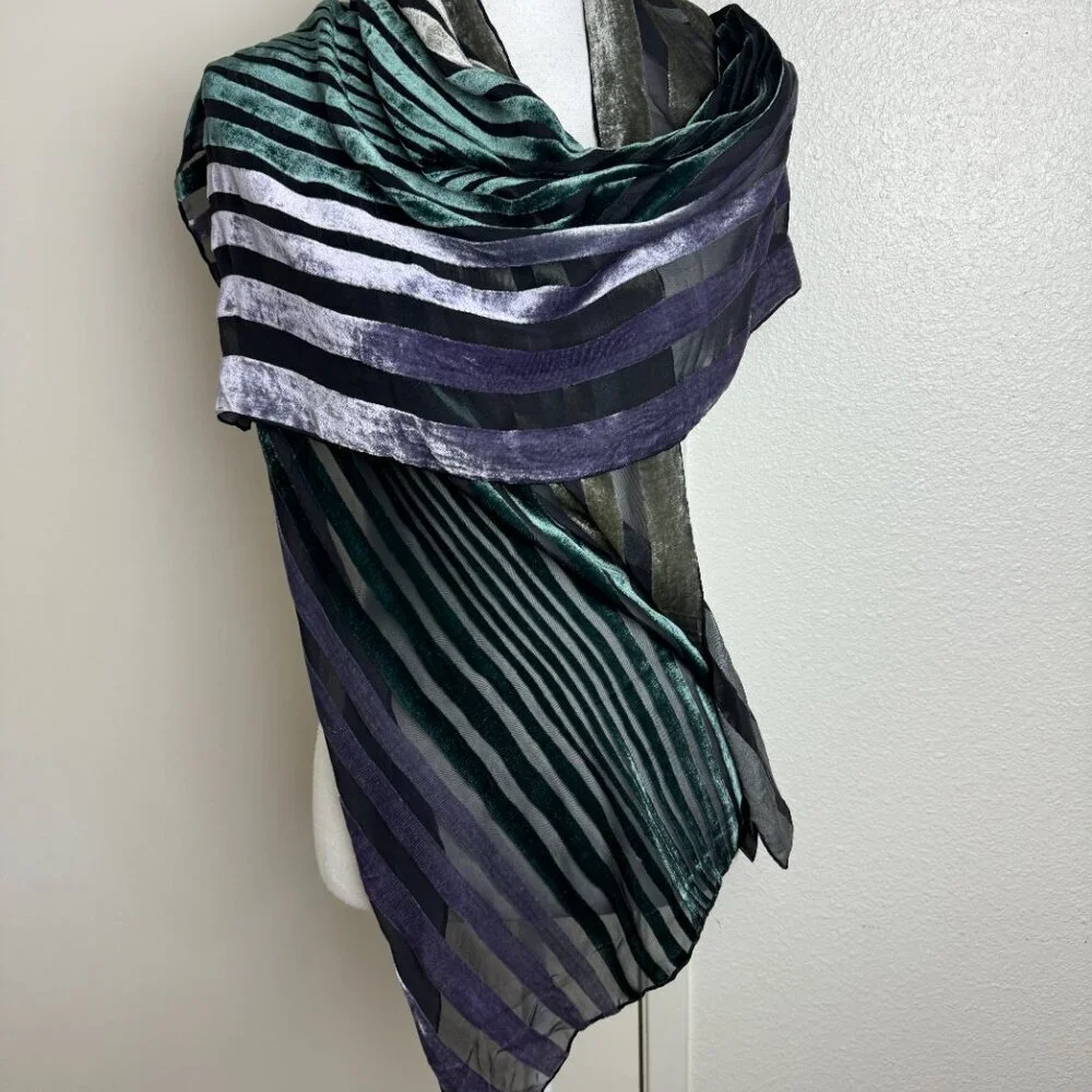 Museum Arts Collection Juraku Viscose & Silk Velvet Chiffon Stripped Scarf